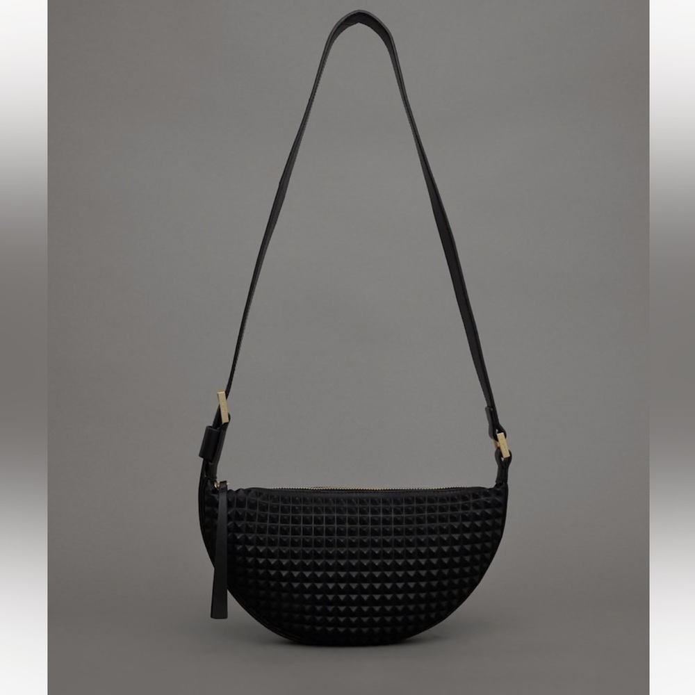 Black Textured Half-Moon Shoulder Bag